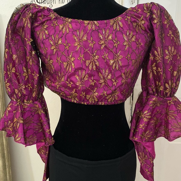 Boho gypsy lace renaissance crop top bell sleeve - Picture 12 of 12